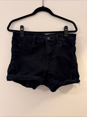 American Eagle Outfitters Black Denim Rolled-Hem Shorts